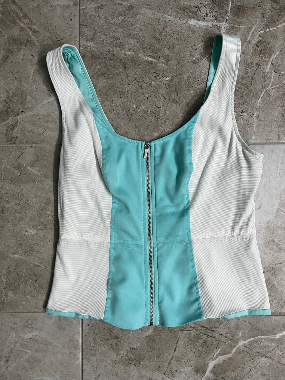 bebe Aqua & White Zip-Front Tank Top